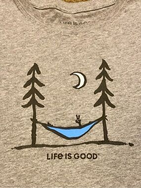 Life Is Good Gray Tee with Blue Hammock Graphic